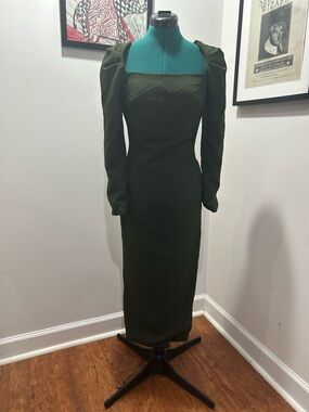 Mac Duggal 44016 ONE OF A KIND Elegant Dark Green Long Sleeve Midi Dress